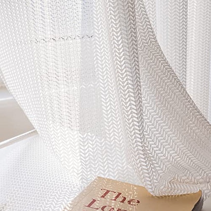 Jacquard 2 Panels Sheer Curtains 108 Inches Long, Semi Sheer Grommet Solid Casual Soft Voile Drapes with Light Filter Window Treatments for Bedroom Living Room, White, 52" W x 108" L | Jacquard Semi Sheer Grommet Solid Casual Soft Voile Drapes with Light