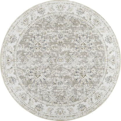 jinchan Round Rug 5ft Area Rugs Vintage Floral Distressed Design - Machine Washable Non-Slip Low-Pile Ultra-Thin Circle Rug for Entryway Bedside Living Room Dining Room Bedroom (5' Round,Taupe)