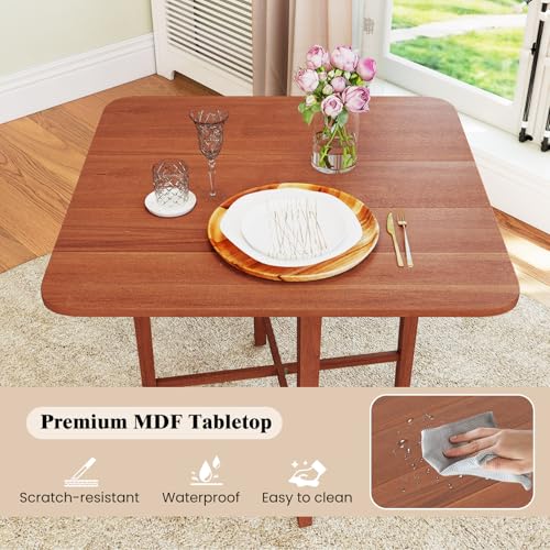 COSTWAY Square Drop Leaf Dining Table, 36" Compact Folding Kitchen Table | Solid Rubber Wood Legs, Farmhouse Extendable Table for for 2-4 People, Dining Room, Small Space, Apartment, Walnut - color: Walnut