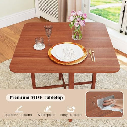 COSTWAY Square Drop Leaf Dining Table, 36" Compact Folding Kitchen Table | Solid Rubber Wood Legs, Farmhouse Extendable Table for for 2-4 People, Dining Room, Small Space, Apartment, Walnut - color: Walnut
