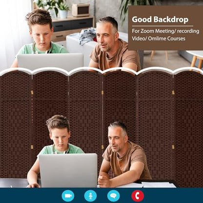 6 Panel Room Divider, 6 FT Wide Folding Screen Room Divider, Brown | Double Hinged Folding Screen Room Dividers for Patio Privacy - color: Brown, size: 6 Panels