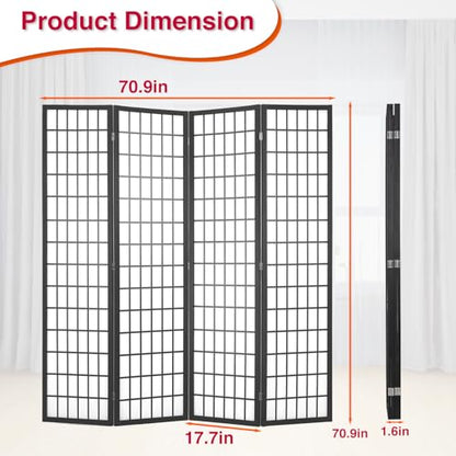 Room Divider,4 Panel Folding Privacy Divider Portable Room Separating Dividers Asian-Style Screen Wall Wood Dividers Tall Freestanding Partition Screen White - color: White