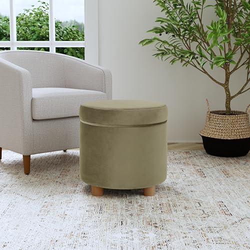 HomePop Home Decor | Upholstered Round Storage Ottoman | Ottoman with Storage for Living Room & Bedroom, Light Sage Green Velvet Large - color: Light Sage Green