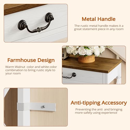 IRONCK 39.4" Farmhouse Console Table with Storage, White/Walnut | Narrow Entryway Table with 2 Drawers & 2 Shelves, Industrial Wood Sofa Table for Living Room/Hallway - size: 39.4inch