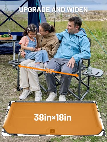 TIMBER RIDGE Double Camping Chair Portable Loveseat, Heavy Duty Folding Camp Couch, 2 person Director Chairs with Cup Holder for Outdoor Lawn Tailgates Picnic Sports Soccer Games Supports 600 lbs Grey | Heavy Duty Folding Camp Couch for 2 Person with Cup