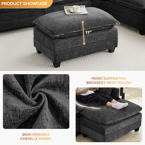 35‘’ Modern Chenille Cloud Sofa Ottoman,Rectangle Ottoman for Modular Sectional Sofa, Dark Grey - color: Dark Grey, size: 35'' Ottoman