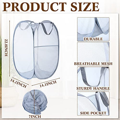 Gejoy 16 Pcs Mesh Pop up Laundry Hamper Bulk Collapsible Laundry Basket Large Foldable Clothes Hamper with Handles Ideal for Kids Adults, College Dorm, Travel, Hotel, 14. 1 x 22. 8 Inch