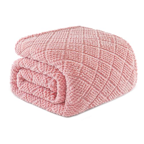 Whale Flotilla Soft Fleece Twin Size Blanket for Bed, Pink | Jacquard Waffle Blankets for Home Decor, Lightweight and Cozy, All Season Suitable, 60x80 Inch - color: Pink, size: Twin(60x80 Inch)