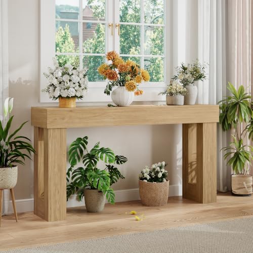 Apicizon 63" Long Console Table for Entryway with LED Light, Farmhouse Wood Sofa Table Behind Couch, Narrow Entry Way Table for Living Room, Hallway, Entrance, Foyer, Natural - color: Natural Oak