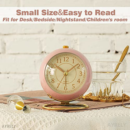 AYRELY® Battery Operated Analog Desk Alarm Clock with Light, Table Clock | Retro Aesthetic Clock with Silent Non-Ticking Movement for Bedside, Bedroom, Kitchen, Office, Travel & Kids' Room(Light Pink) - color: Light Pink
