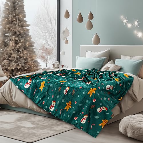 PAVILIA Christmas Gingerbread Throw Blanket | Green Holiday Christmas Fleece Blanket | Soft, Plush, Warm Winter Cabin Throw, 60x80 (Green Gingerbread) - color: Green Gingerbread, size: 60 x 80 Inches - Twin