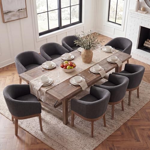 HNY Barrel Dining Chairs Set of 8, Mid Century Modern Upholstered Dining Chairs with Arms, Linen Kitchen & Dining Room Chairs, Solid Wood Frame Accent Chairs for Kitchen, Apartment, Charcoal Black - color: Charcoal,natural Lges, size: 8 Chairs