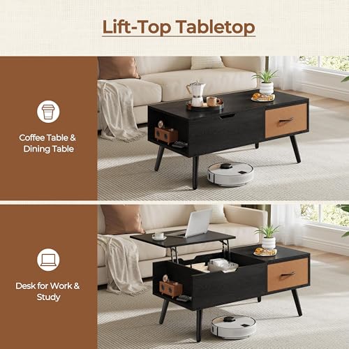 Yaheetech Lift Top Coffee Table for Living Room, Wooden Small Center Tables with Large Storage Shelf Drawer and Hidden Compartment Modern, Black - color: Black