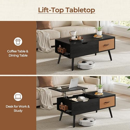 Yaheetech Lift Top Coffee Table for Living Room, Wooden Small Center Tables with Large Storage Shelf Drawer and Hidden Compartment Modern, Black - color: Black