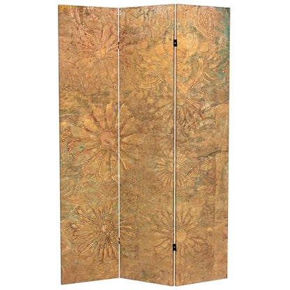 Red Lantern 6 ft. Tall Double Sided Brass Blossoms Canvas Room Divider - color: Brass Blossoms