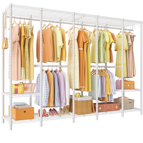 H50 Extra Large Clothes Rack, Heavy Duty Garment Rack, Freestanding Portable Closet, Clothing Racks for Hanging Clothes, Wardrobe Closet 89.8'' W x 15.8" D x 76.4" H, Max Load 1400 Lbs, White | Freestanding Portable Closet, Clothing Racks for Hanging Clot