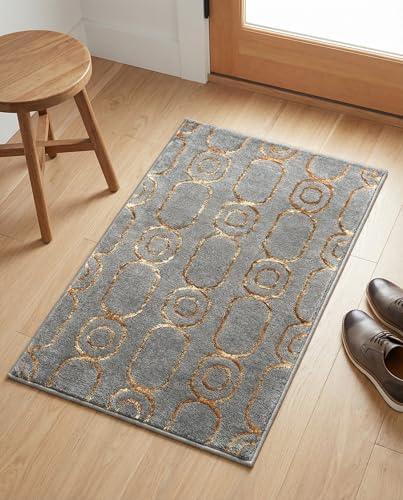 Rugs.com Vogue Geo Collection Rug – 2x3 Gray Medium-Pile Rug Perfect for Entryways, Kitchens, Breakfast Nooks, Accent Pieces - color: Gray and Gold, size: 2' x 3' Rectangular