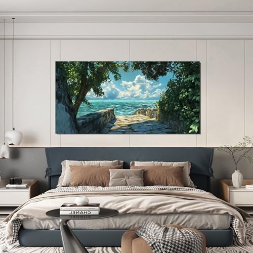 Canvas Wall Art Decor Large Wall Art Pictures for Living Room Canvas Art Wall Decor Landscape Coastal Wall Art Prints Green Artwork for Walls Beachside Art Work for Home Office Decor 24" x 48" - color: TB-Q, size: 48"L x 24"W