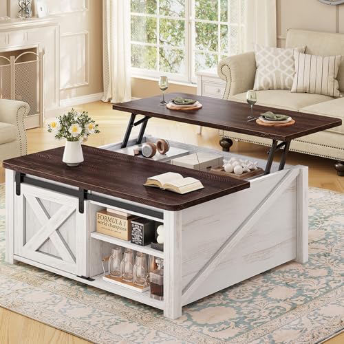 SEDETA 31.5" Lift Top Coffee Table with Storage, Square Coffee Tables for Living Room, Farmhouse Coffee Table with Large Hidden Storage Compartment and Adjustable Shelves, Vintage White - color: Vintage White