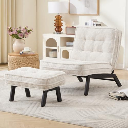 ANJ Accent Chair with Ottoman Adjustable Backrest, Beige Living Room Chair Tufted Upholstered Lounge Chair with Footrest Set, Modern Chair Cozy Reclining Chair for Reading Room Bedroom - color: Beige, size: 1