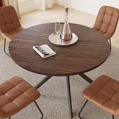 HIPIHOM 45.3 Inch Round Dining Table Set for 4, Mid Century Modern Small Coffee Set for Dining Room Kitchen Apartment (Dark Walnut Table + 4 U-Shaped Brown Chairs) - color: Walnut Table+4 U-shaped Brown Chairs