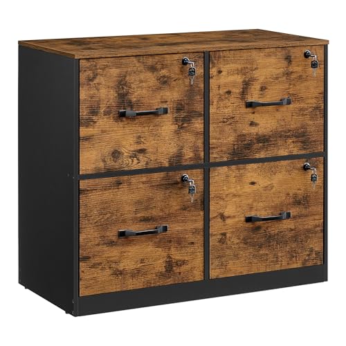 VASAGLE 4-Drawer Lateral File Cabinet, Compact, Locking, Printer Stand | Home Office, A4, Letter-Size Hanging File Folders, Rustic Brown and Ink Black, CUSTOS Collection UOFC062B01 - color: Rustic Brown + Ink Black, size: 4 Drawers with Lock