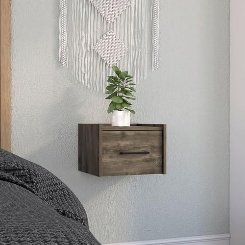 Tuhome Boa Floating Nightstand, Wall-Mounted Bedside Table with 1 Drawer, 13.8" W x 9.8" H Engineered Wood Small Night Stand for Bedroom, White - color: Dark Brown