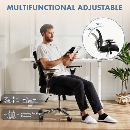 DUMOS Big and Tall Office Desk Chair, 500lbs Heavy Duty Mesh Chair | Ergonomic 4D Armrest, Comfortable Lumbar Support, Wide Seat, 360° Swivel Rolling Wheels, Adult, Black - color: Black