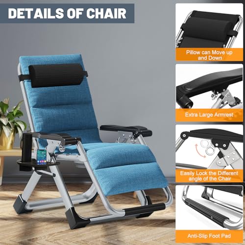 Comfy Folding Chair, Folding Lounge Chair with Cushion, Reclining Chair - color: Sky Blue