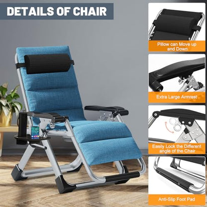 Comfy Folding Chair, Folding Lounge Chair with Cushion, Reclining Chair - color: Sky Blue
