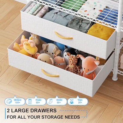 F3 Heavy Duty Clothes Rack（With Fabric Drawers）Freestanding Clothing Racks for Hanging Clothes，Adjustable Closet Organizer System，Portable Garment Rack 40" W x 15" D x 72" H，Max Load 700LBS，White - color: White, style: Freestanding