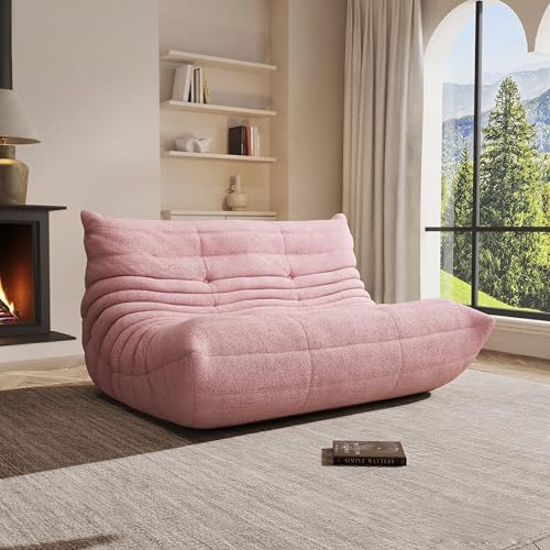 Giant Bean Bag Chair for Adults - Cozy Loveseat Fireside Accent Chair with Memory Foam,Comfy Lazy Oversized Floor Sofa Couch Boneless Chaise Lounge for Living Room Bedroom Gaming Room (2 Seater) - color: Pink, size: Loveseat