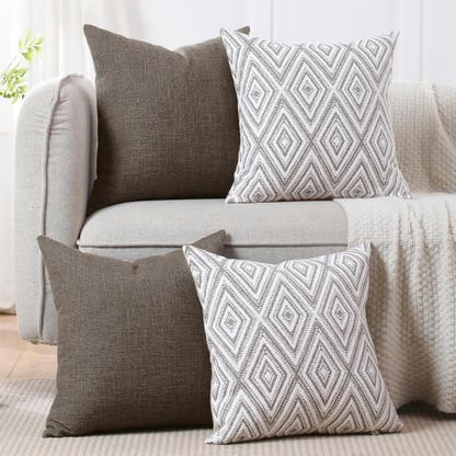 HPUK Throw Pillow Covers 18x18, Set of 4, Natural Couch Pillow Covers | Polyester fabric, patterned and solid designs, hidden zippers, machine washable, for sofas and beds, inserts not included - color: Natural, size: 18" x 18" (Pack of 4)