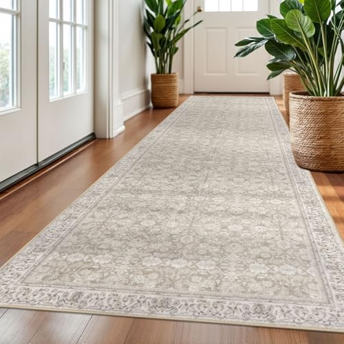 SIILOOM 3x10 Washable Runner Rug, Non Slip Soft Area Rug for Hallway Kitchen - color: Cream/Beige/Yellow/White/Grey, size: 3' x 10' (Runner)