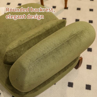 Green Velvet Slippers Chair with Solid Wooden Legs, Low Profile Design | Cute Armless Accent Chair with Soft Cushion, Comfy Upholstered Side Chairs for Living Room, Bedroom, Balcony or Reading Room - color: Green