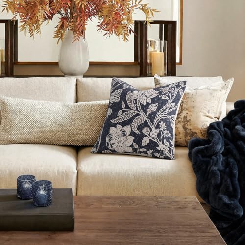 Cotton Navy Blue 18x18 Floral Decorative Sofa Couch Throw Pillow Covers | Set of 2 Panels,Lumbar Pillow,Rectangle,Printed Patterned,Living Room Bedroom Office,Boho Modern Retro Country Farmhouse - color: Bf-navy Blue, size: 18" x 18" (Pack of 2)