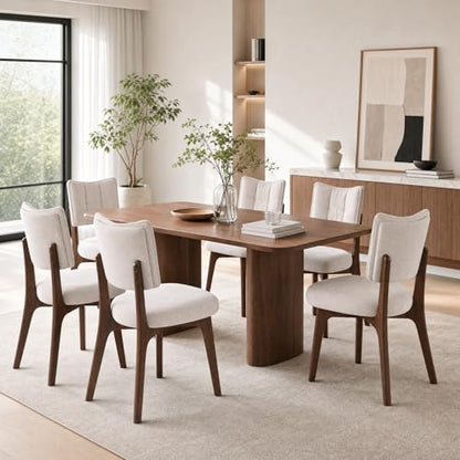 YOUNIKE Wood Frame Beige Dining Chair, Chenille Fabric, Single Pack | Modern Ergonomic Upholstered Kitchen & Dining Room Chairs, Double-Layer Backrest, Comfy Soft Cushion, Easy to Assembly - color: Beige