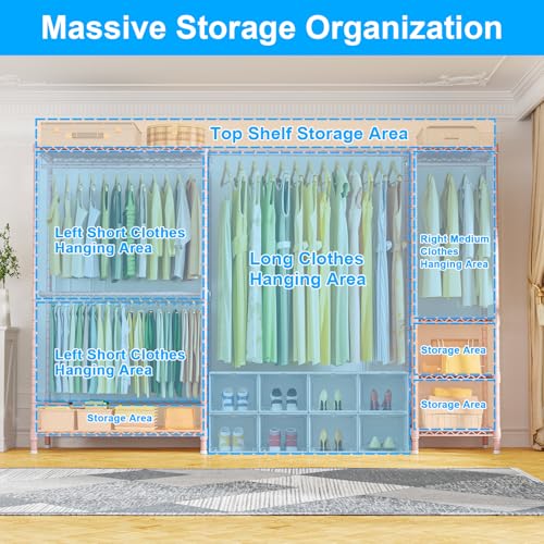 E10 Clothes Rack（With Stretchable Hanger Rod）Freestanding Clothing Racks for Hanging Clothes，Adjustable Closet Organizer System，Portable Garment Rack 73-97"W x 15" D x 72" H，Max Load 800LBS，Pink - color: Pink