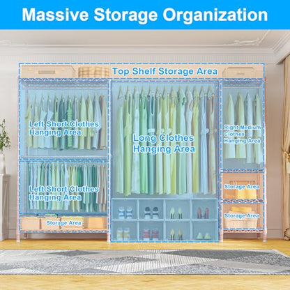 E10 Clothes Rack（With Stretchable Hanger Rod）Freestanding Clothing Racks for Hanging Clothes，Adjustable Closet Organizer System，Portable Garment Rack 73-97"W x 15" D x 72" H，Max Load 800LBS，Pink - color: Pink