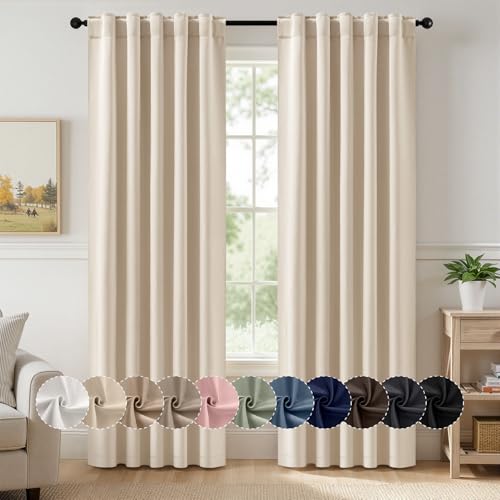 MIULEE Cream Beige Pinch Pleat Blackout Curtains 40x90 Inch Length 2 Panels | Back Tab Rod Pocket Pleated, Thermal Insulated, Bedroom Living Room Darkening Drapes, Soundproof Curtains with Hooks - color: Cream Beige, size: 40"W x 90"L (Pack of 2)