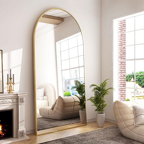 GLSLAND-34x76 inch Wall Mount Arched Full Length Mirror-Aluminum Alloy Frame High Definition-Full Body Mirror for Bedroom or Living Room,Gold - color: Gold, size: 76"L x 34"W