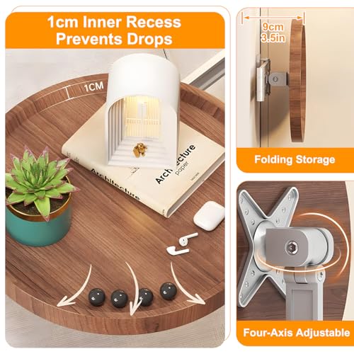 Round Wall Mounted Folding Table for Small Spaces, 11.8" x 11.8" | Floating Wall Mount Side Table, Retractable Wall Desk Fold Down, Solid Wood Tabletop with Aluminum Alloy Brackets (Walnut) - color: Walnut