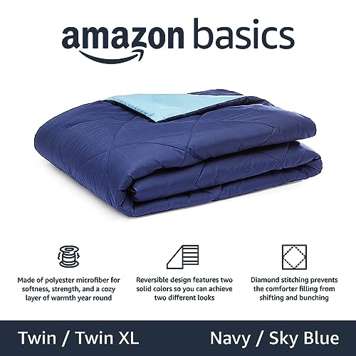 Amazon Basics Washable Comforter Blanket, Reversible Lightweight Microfiber All Season, Twin/Twin XL, Navy/Sky Blue - color: Navy / Sky Blue, size: Twin/Twin XL