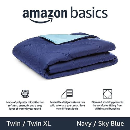 Amazon Basics Washable Comforter Blanket, Reversible Lightweight Microfiber All Season, Twin/Twin XL, Navy/Sky Blue - color: Navy / Sky Blue, size: Twin/Twin XL