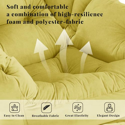 Lazy Chair with Ottoman, Comfy Reading Chair, Yellow | Cushioned Seat with Foldable Ottoman and Side Pocket, Lounge Chair for Bedroom, Living Room, Dorm and Small Spaces - color: Yellow