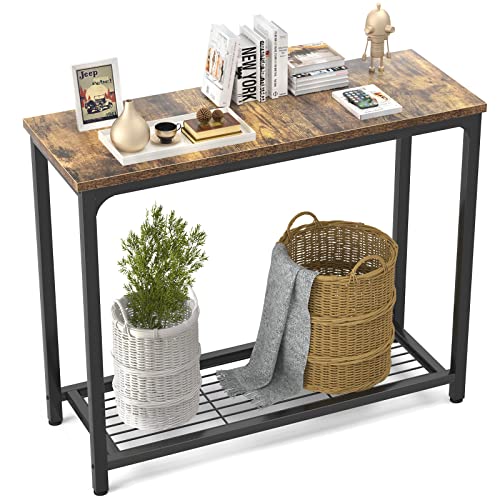 Ecoprsio Small Console Table Sofa Table with Mesh Shelves, 2 Tier Entryway Table Foyer Table for Entryway, Front Hall, Hallway, Sofa, Couch, Living Room, Bar, Kitchen, 32 Inch, Rustic Brown - color: Rustic Brown, style: 2-Tier