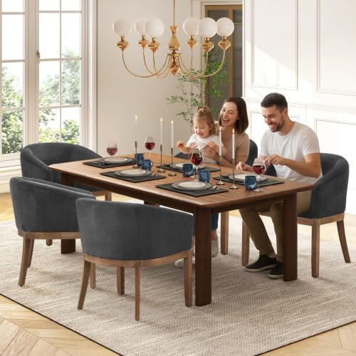 Modern Upholstered Barrel Dining Chair Set of 6, Natural Hardwood Frame, Farmhouse Linen Chairs for Dining Room, Kitchen(Charcoal) - color: Black (Charcoal), size: Set of 6