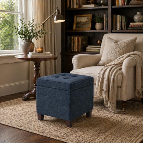 HomePop 18" Square Tufted Storage Ottoman - Dusty Navy - color: Dusty Navy