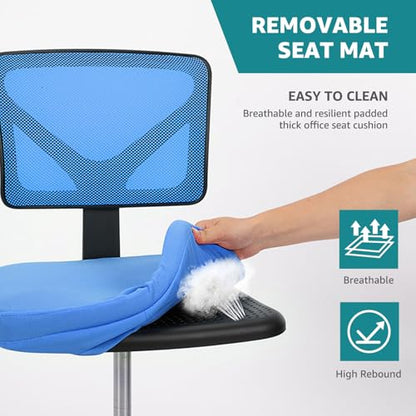 OLIXIS Armless Home Office Chair, Ergonomic Small Desk Chair | Mesh Back, Removable Washable Foam Cushion, Height Adjustable, Rolling Swivel Wheels, Small Space, Blue - color: Blue