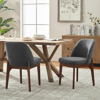 VKNOW Upholstered Wood Dining Chairs Set of 2 with Modern Fabric, Dark Grey | Modern Dining Room Chairs with Wood Legs, Kitchen Chairs for Restaurant, Living Room, No Wobble - color: Dark Grey-brown Leg, size: 2 PCS